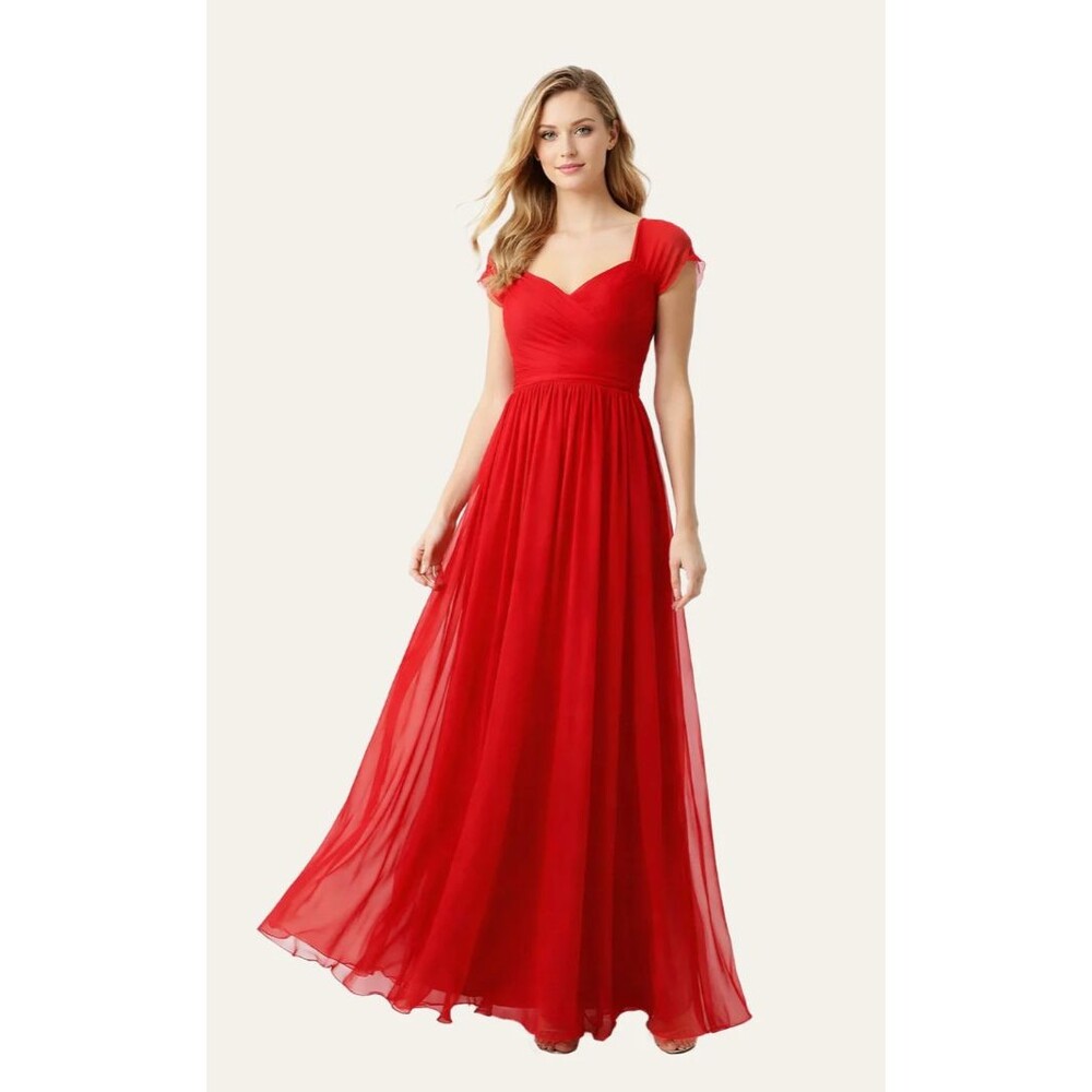 J. Peterman Red Silk Dress Size 2 Grecian Goddess Gown Ruched MaxiSheer Evening